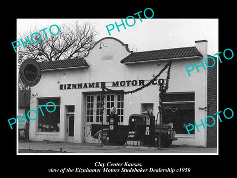 OLD LARGE HISTORIC PHOTO OF CLAY CENTER KANSAS, THE STUDEBAKER CAR GARAGE c1950