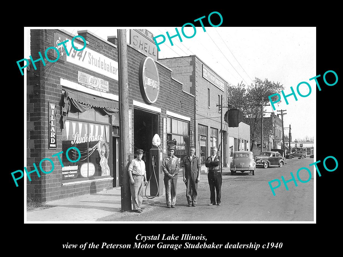 OLD LARGE HISTORIC PHOTO OF CRYSTAL LAKE ILLINOIS, THE STUDEBAKER GARAGE c1940 2