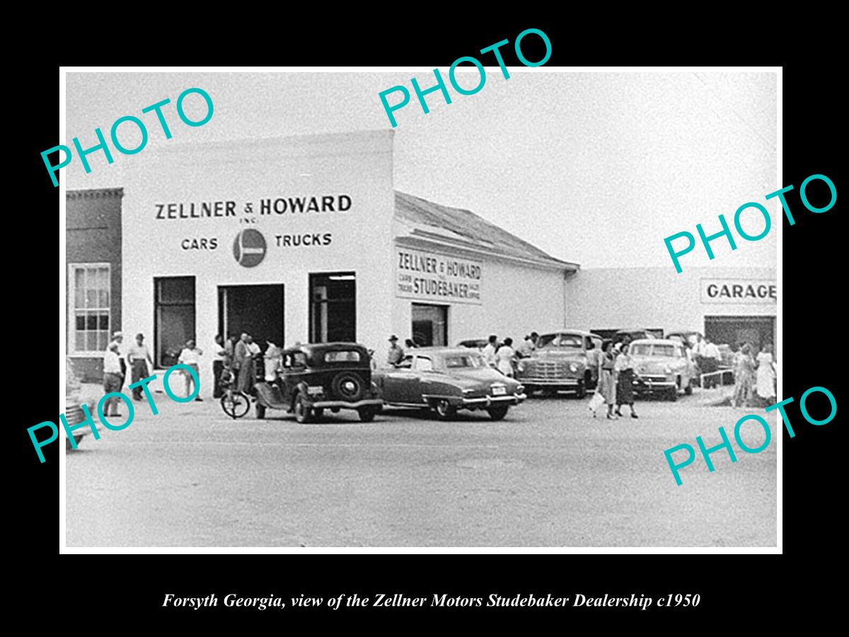 OLD LARGE HISTORIC PHOTO OF FORSYTH GEORGIA, THE STUDEBAKER MOTOR GARAGE c1950