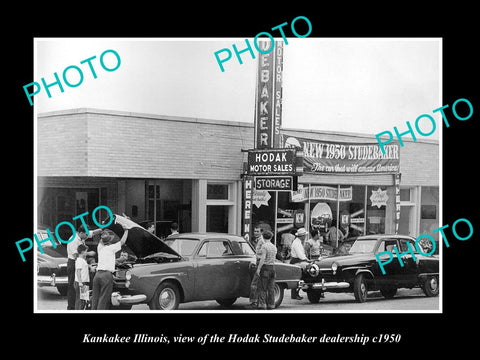 OLD LARGE HISTORIC PHOTO OF KANKAKEE ILLINOIS, THE STUDEBAKER MOTOR GARAGE c1950