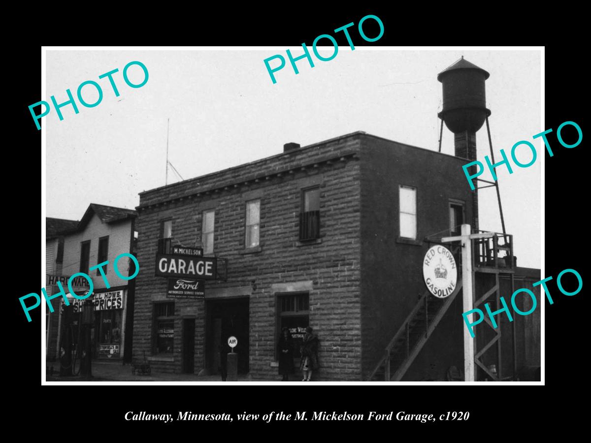 OLD LARGE HISTORIC PHOTO OF CALLWAY MINNESOTA, VIEW OF THE FORD GARAGE c1920