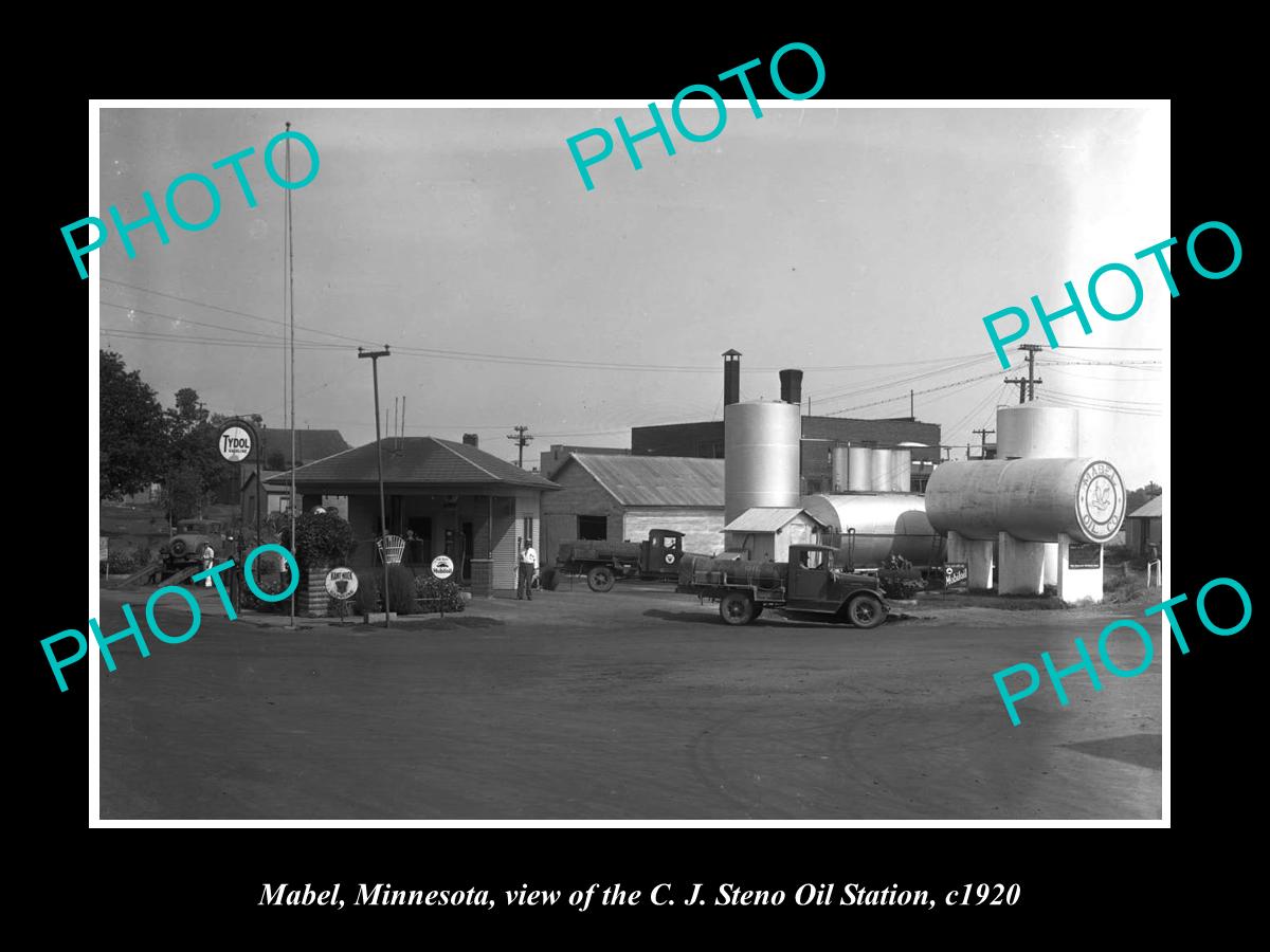 OLD LARGE HISTORIC PHOTO OF MABEL MINNESOTA, THE STENO SERVICE STATION c1920