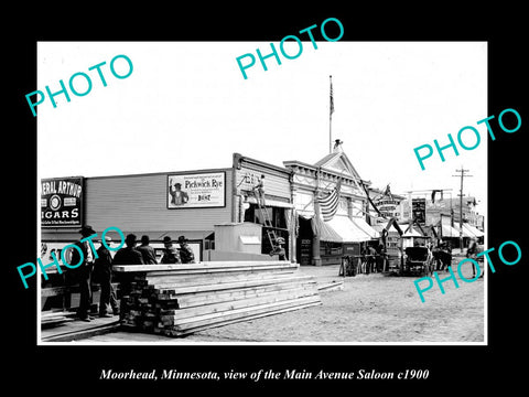 OLD LARGE HISTORIC PHOTO OF MOORHEAD MINNESOTA, THE MAIN AVENUE SALOON c1900