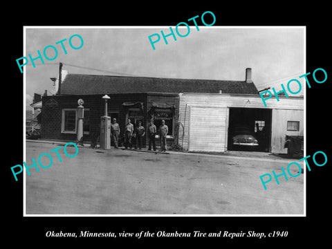 OLD LARGE HISTORIC PHOTO OF OKABENA MINNESOTA, THE TIRE & REPAIR SHOP c1940