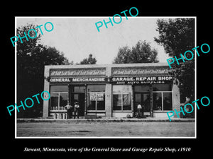 OLD LARGE HISTORIC PHOTO OF STEWART MINNESOTA, VIEW OF THE STORE & GARAGE c1910