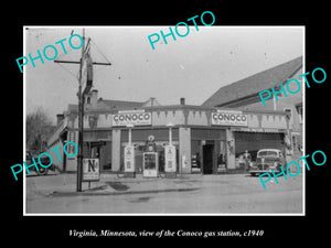 OLD LARGE HISTORIC PHOTO OF VIRGINIA MINNESOTA, THE CONOCO OIL GAS STATION c1940