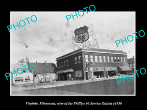 OLD LARGE HISTORIC PHOTO OF VIRGINIA MINNESOTA, THE PHILLIPS 66 GAS STATION 1930