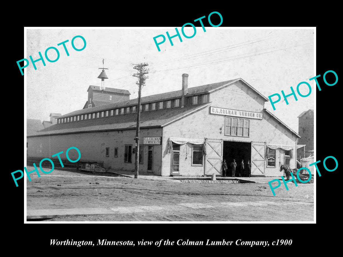 OLD LARGE HISTORIC PHOTO OF WORTHINGTON MINNESOTA, THE COLMAN LUMBER Co c1900