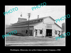 OLD LARGE HISTORIC PHOTO OF WORTHINGTON MINNESOTA, THE COLMAN LUMBER Co c1900