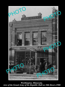 OLD HISTORIC PHOTO OF WORTHINGTON MINNESOTA GRAND ARMY OF THE REPUBLIC HALL 1900