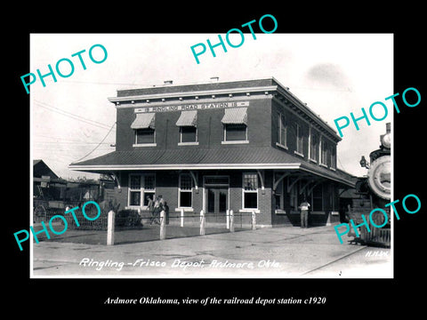 OLD LARGE HISTORIC PHOTO OF ARDMORE OKLAHOMA, THE RAILROAD DEPOT STATION c1920