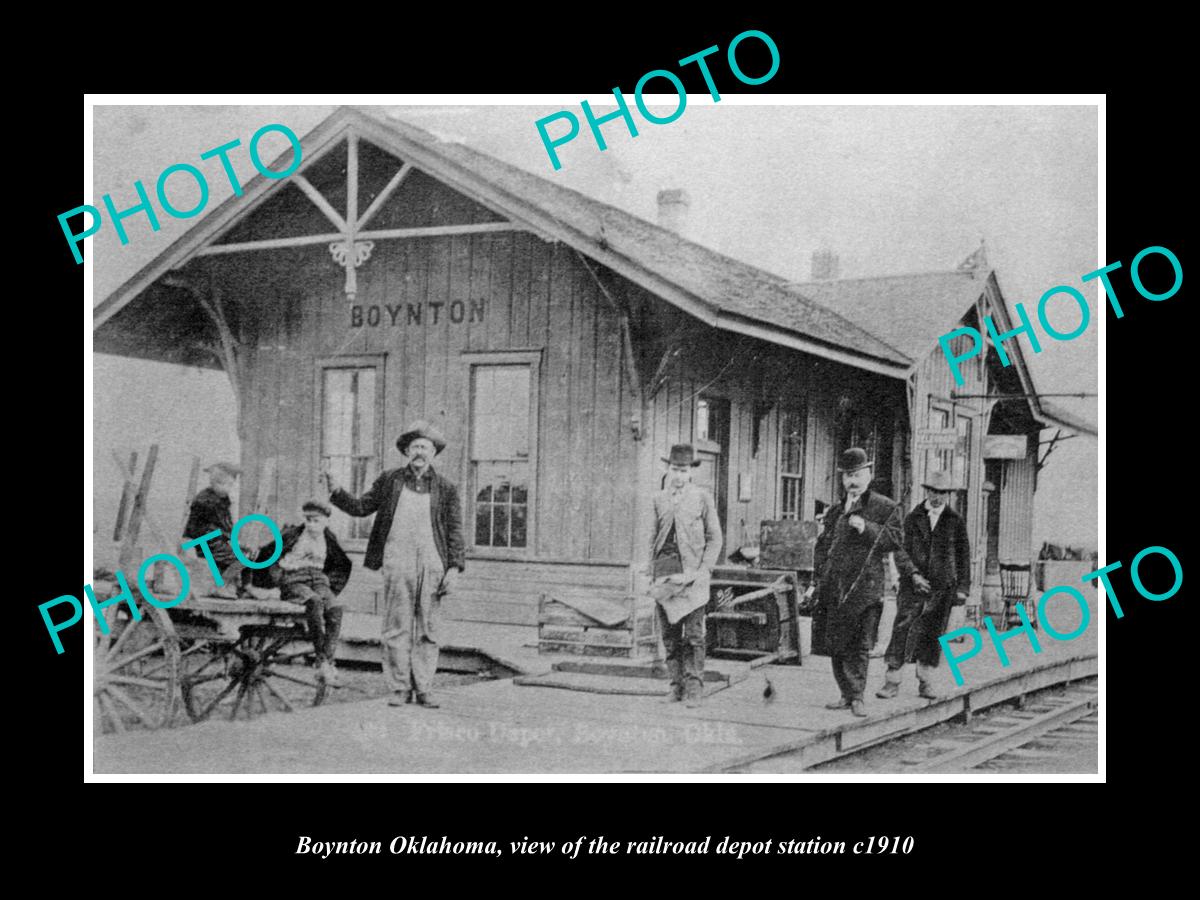 OLD LARGE HISTORIC PHOTO OF BOYNTON OKLAHOMA, THE RAILROAD DEPOT STATION c1910