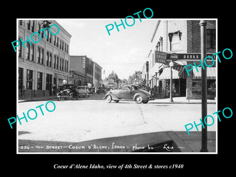 OLD LARGE HISTORIC PHOTO OF COEUR d'ALENE IDAHO, 4th STREET & STORES 1940