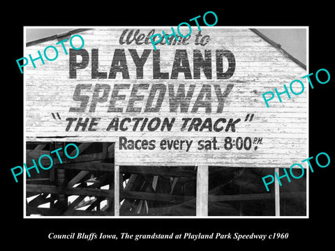 OLD LARGE HISTORIC PHOTO OF COUNCIL BLUFFS IOWA, THE PLAYLAND PARK SPEEDWAY 1960