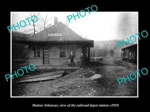 OLD LARGE HISTORIC PHOTO OF DUTTON ARKANSAS, THE RAILROAD DEPOT STATION c1910