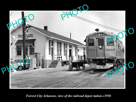 OLD LARGE HISTORIC PHOTO OF FORREST CITY ARKANSAS RAILROAD DEPOT STATION c1950 2