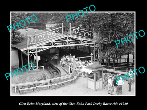 OLD LARGE HISTORIC PHOTO OF GLEN ECHO MARYLAND, THE PARK DERBY RACER RIDE c1940