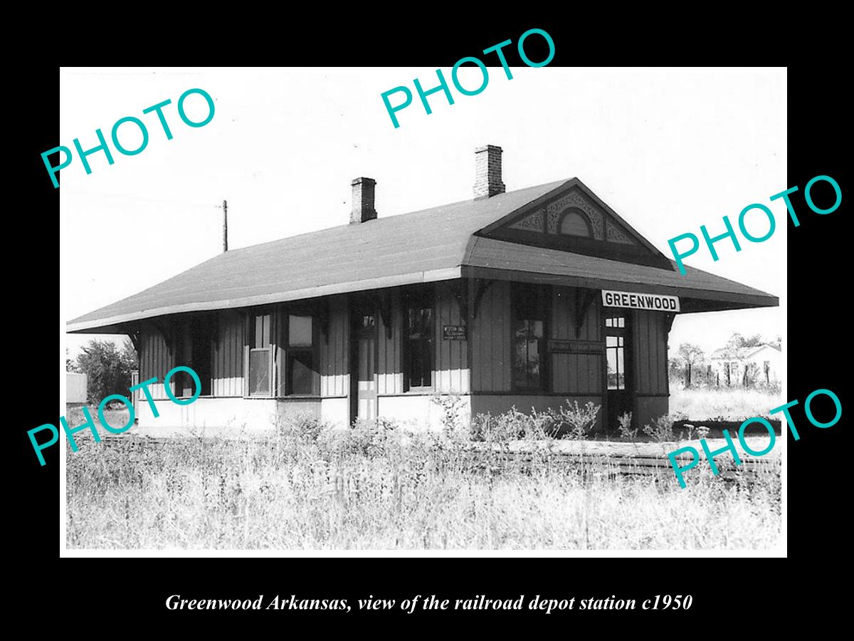 OLD LARGE HISTORIC PHOTO OF GREENWOOD ARKANSAS, THE RAILROAD DEPOT STATION c1950