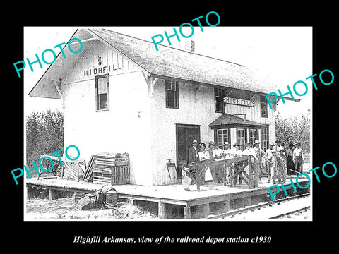 OLD LARGE HISTORIC PHOTO OF HIGHFILL ARKANSAS, THE RAILROAD DEPOT STATION c1930