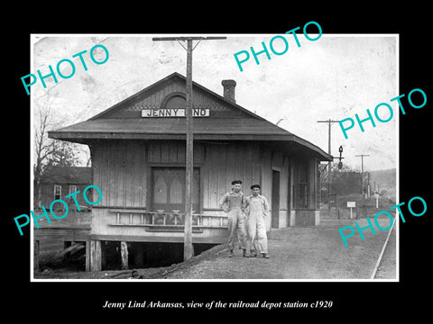 OLD LARGE HISTORIC PHOTO OF JENNY LIND ARKANSAS THE RAILROAD DEPOT STATION c1920