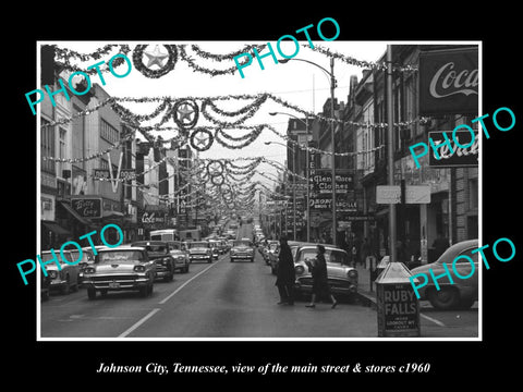 OLD LARGE HISTORIC PHOTO OF JOHNSON CITY TENNESSEE, THE MAIN St & STORES c1960