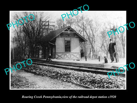 OLD LARGE HISTORIC PHOTO OF ROARING CREEK PENNSYLVANIA, THE RAILROAD DEPOT c1920