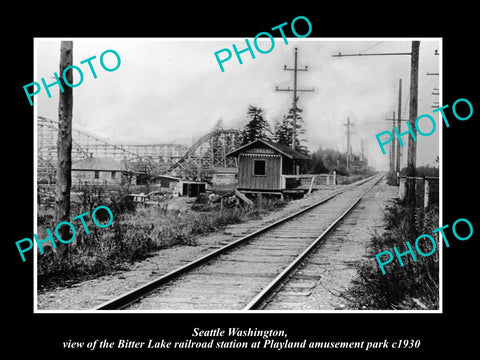 OLD LARGE HISTORIC PHOTO OF SEATTLE WASHINGTON, BITTER LAKE RAILROAD DEPOT c1930