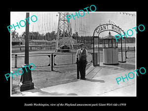 OLD LARGE HISTORIC PHOTO OF SEATTLE WASHINGTON, PLAYLAND GIANT WIRL RIDE c1950 1