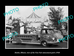 OLD LARGE HISTORIC PHOTO OF SKOKIE ILLINOIS, THE FUN FAIR AMUSEMENT PARK c1940