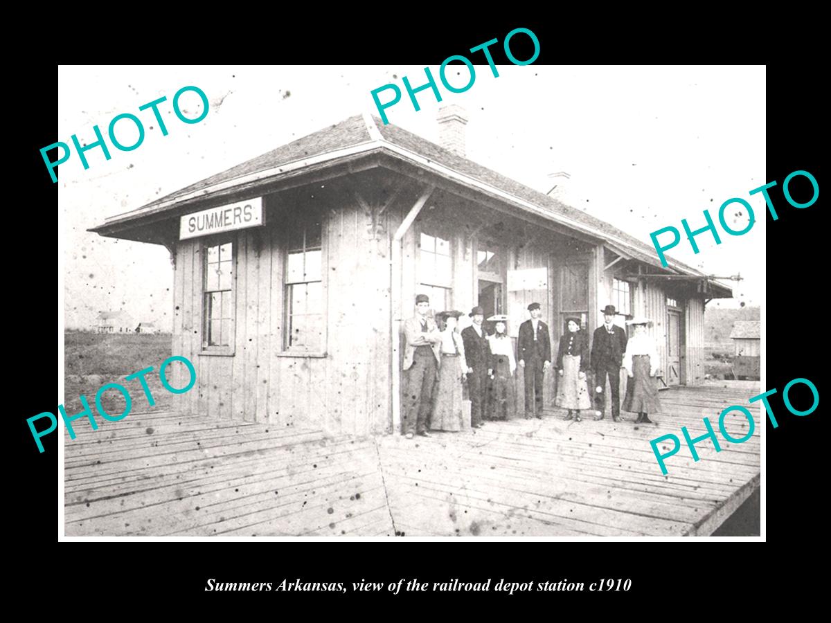 OLD LARGE HISTORIC PHOTO OF SUMMERS ARKANSAS, THE RAILROAD DEPOT STATION c1910