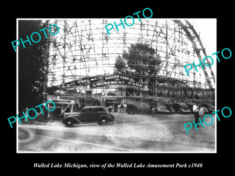 OLD LARGE HISTORIC PHOTO OF WALLED LAKE MICHIGAN VIEW OF THE AMUSEMENT PARK 1940