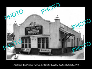 OLD LARGE HISTORIC PHOTO OF FULLERTON CALIFORNIA, PACIFIC ELECTRIC STATION c1950