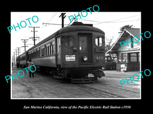 OLD LARGE HISTORIC PHOTO OF SAN MARINO CALIFORNIA, PACIFIC ELECTRIC DEPOT 1950 1