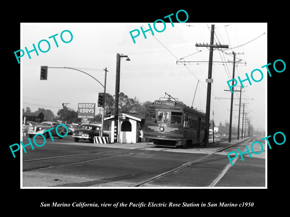 OLD LARGE HISTORIC PHOTO OF SAN MARINO CALIFORNIA, PACIFIC ELECTRIC DEPOT 1950 2