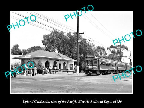 OLD LARGE HISTORIC PHOTO OF UPLAND CALIFORNIA, PACIFIC ELECTRIC STATION c1950