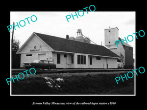 OLD LARGE HISTORIC PHOTO OF BROWNS VALLEY MINNESOTA RAILROAD DEPOT STATION c1960