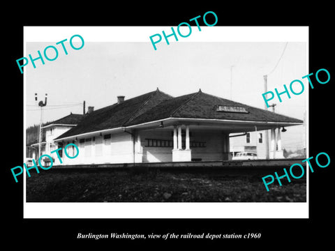 OLD LARGE HISTORIC PHOTO OF BURLINGTON WASHINGTON RAILROAD DEPOT STATION c1960