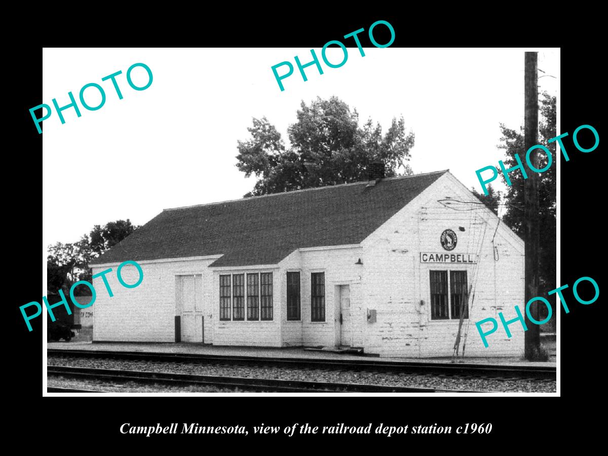 OLD LARGE HISTORIC PHOTO OF CAMPBELL MINNESOTA, THE RAILROAD DEPOT STATION c1960