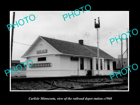 OLD LARGE HISTORIC PHOTO OF CARLISLE MINNESOTA, THE RAILROAD DEPOT STATION c1960