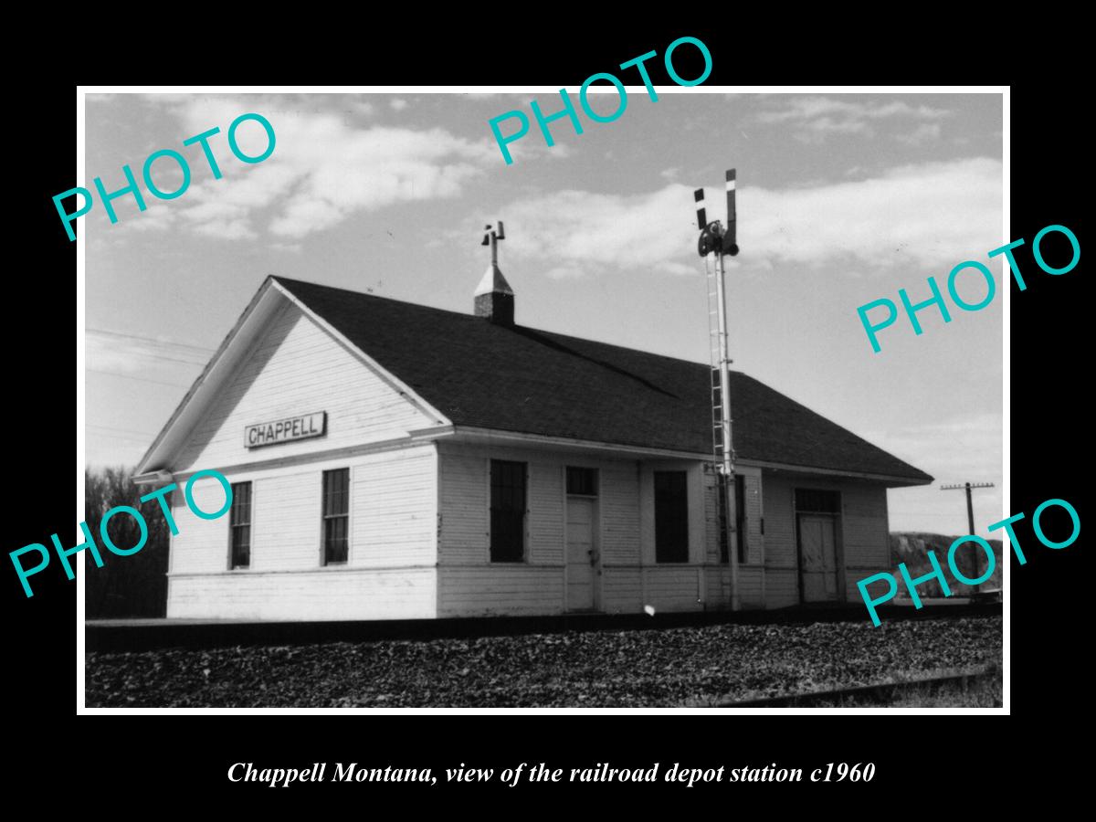 OLD LARGE HISTORIC PHOTO OF CHAPPELL MONTANA RAILROAD DEPOT STATION c1960