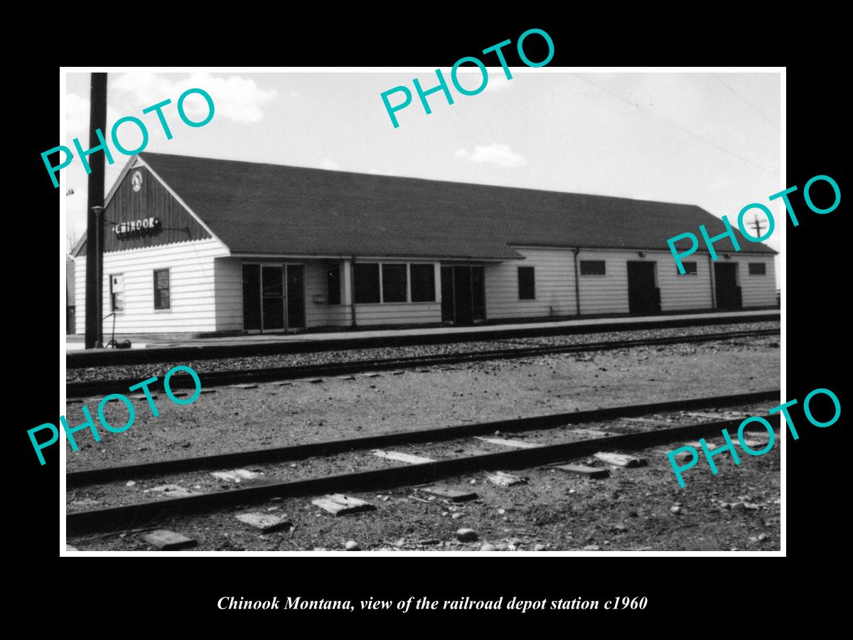 OLD LARGE HISTORIC PHOTO OF CHINOOK MONTANA, THE RAILROAD DEPOT STATION c1960