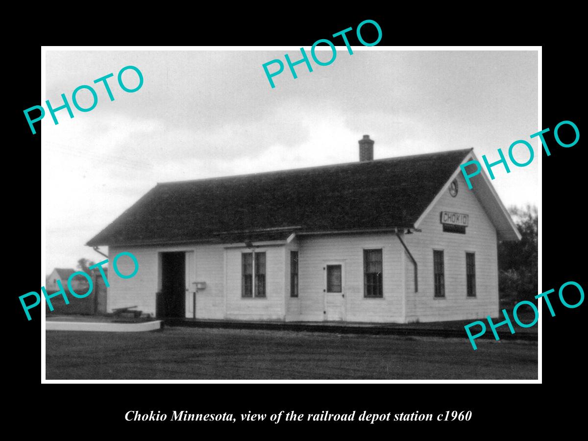 OLD LARGE HISTORIC PHOTO OF CHOKIO MINNESOTA, THE RAILROAD DEPOT STATION c1960