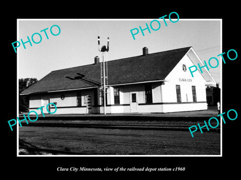 OLD LARGE HISTORIC PHOTO OF CLARA CITY MINNESOTA, RAILROAD DEPOT STATION c1960