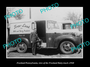 OLD LARGE HISTORIC PHOTO OF FREELAND PENNSYLVANIA, THE FREELAND DAIRY TRUCK 1940