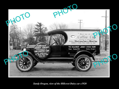 OLD LARGE HISTORIC PHOTO OF SANDY OREGON, THE HILLCREST DAIRY TRUCK c1920