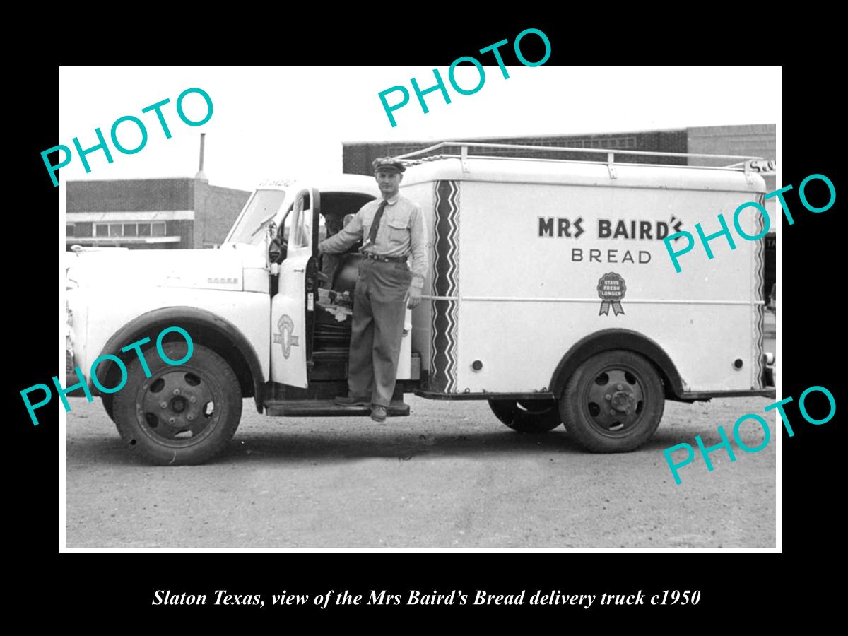 OLD LARGE HISTORIC PHOTO OF SLATON TEXAS, THE Mrs BAIRD BREADT TRUCK c1950