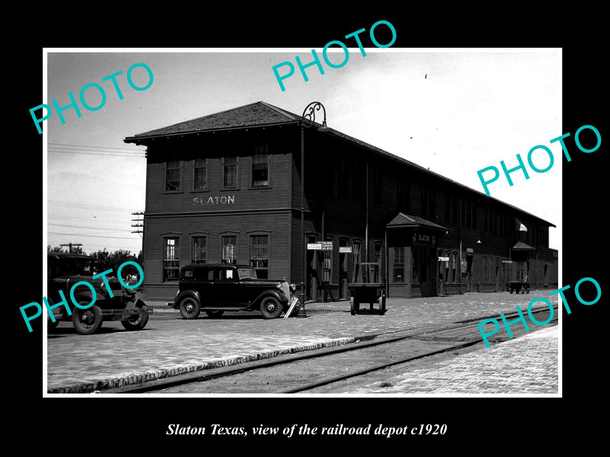 OLD LARGE HISTORIC PHOTO OF SLATON TEXAS, VIEW OF THE RAILROAD DEPOT c1920