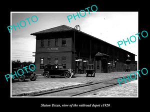 OLD LARGE HISTORIC PHOTO OF SLATON TEXAS, VIEW OF THE RAILROAD DEPOT c1920