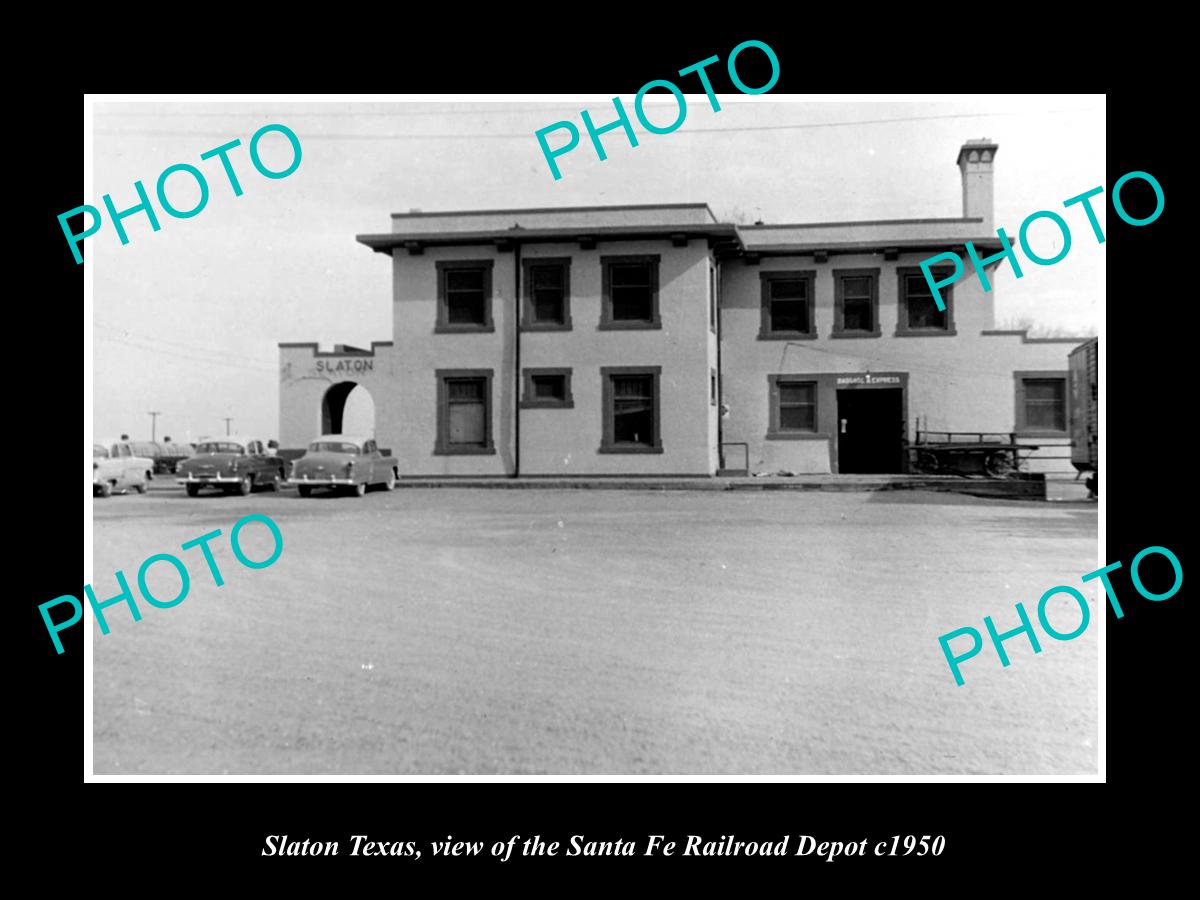 OLD LARGE HISTORIC PHOTO OF SLATON TEXAS, VIEW OF THE RAILROAD DEPOT c1950