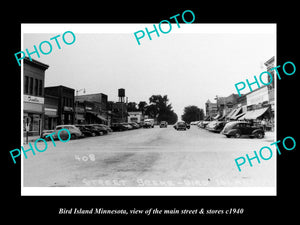 OLD LARGE HISTORIC PHOTO OF BIRD ISLAND MINNESOTA, THE MAIN STREET & STORES 1940